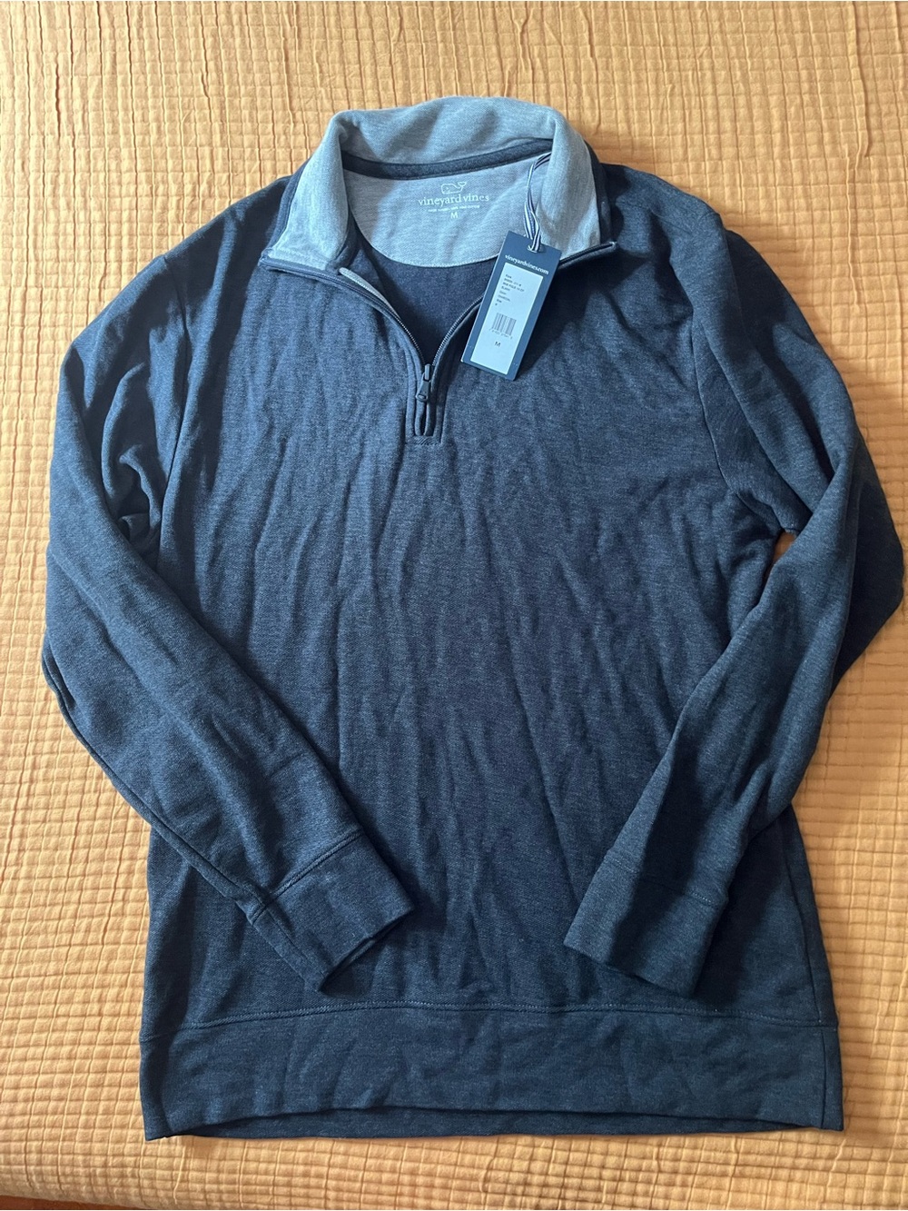 Vineyard Vines Men’s Quarter-Zip Sweater - Navy with Light Gray Collar